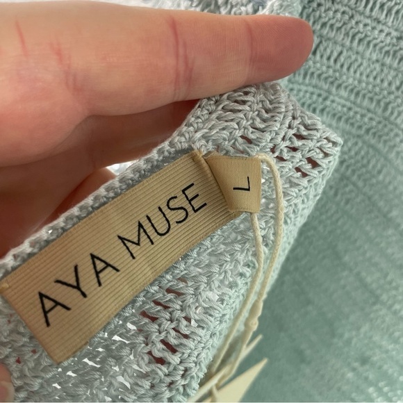 Aya Muse Dosa Sky Melt Knit Beaded Halter Mini Dress Large Blue Cocktail Party - Picture 7 of 8